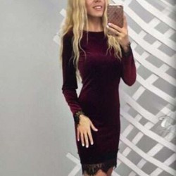 Velvet Lace Hem Sexy Red Details Dress