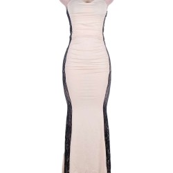 Nude Ruffle Long Strapless Prom Dresses