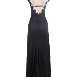 Plus Size Black Embroidered Mesh Wrap Open Back Long Dress