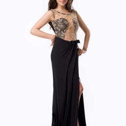 Plus Size Black Embroidered Mesh Wrap Open Back Long Dress