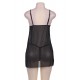 Sheer Black Tulle Pink Embroidered Babydoll Sheer Black Tulle Pink Embroidered Babydoll