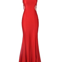 Plus Size  Red Gorgeous Off Shoulder Embroidery Evening Dress