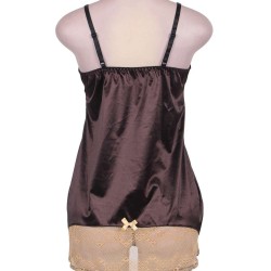 Satin Gold Lace Detail Brown Babydoll Satin Gold Lace Detail Brown Babydoll