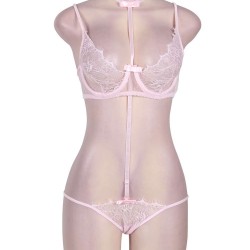 Strappy Pink Lace Bra Set With Mask Strappy Pink Lace Bra Set With Mask