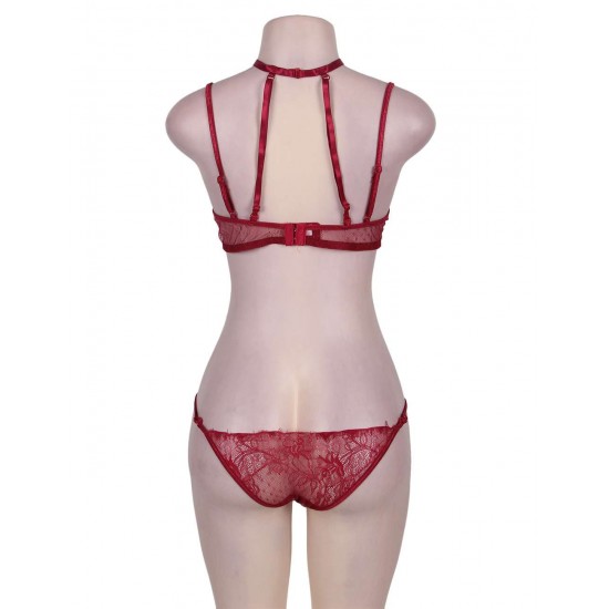 Red Strappy Lace Bra Set With Mask Red Strappy Lace Bra Set With Mask