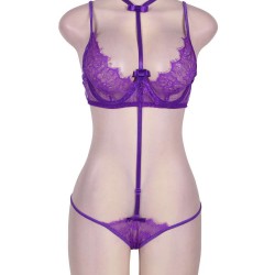 Purple Strappy Lace Bra Set With Mask Purple Strappy Lace Bra Set With Mask