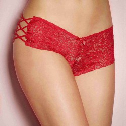 Red Sexy Strappy Floral Lace High Waist Panty
