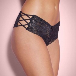 Plus Size Sexy Black High Waist Floral Lace Strappy Panty