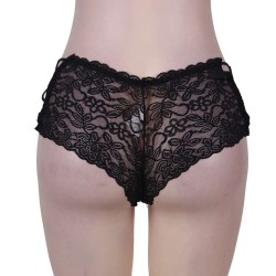 Sexy Black High Waist Floral Lace Strappy Panty 