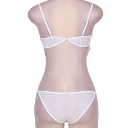 Two Piece White Eyelash Lace Trim Bra Set