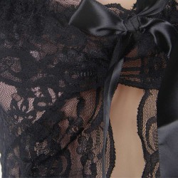 Sexy Floral Sheer Lace Fly-Away Black Babydoll Sexy Floral Sheer Lace Fly-Away Black Babydoll