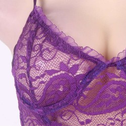 Purple Floral Lace Round Back Plus Size Babydoll Purple Floral Lace Round Back Plus Size Babydoll