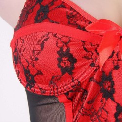 Black And Red Satin Strap-Cross Back Sexy Lingerie Dress