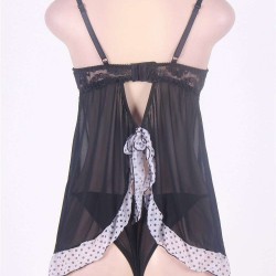 Sexy Black Lace Transparent Babydoll With G-string
