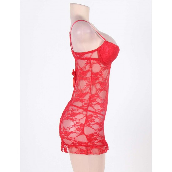 Sexy Red Floral Lace And Mesh Babydoll Lingerie Sexy Red Floral Lace And Mesh Babydoll Lingerie