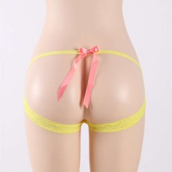 Yellow Neon Lace Crotchless Panty