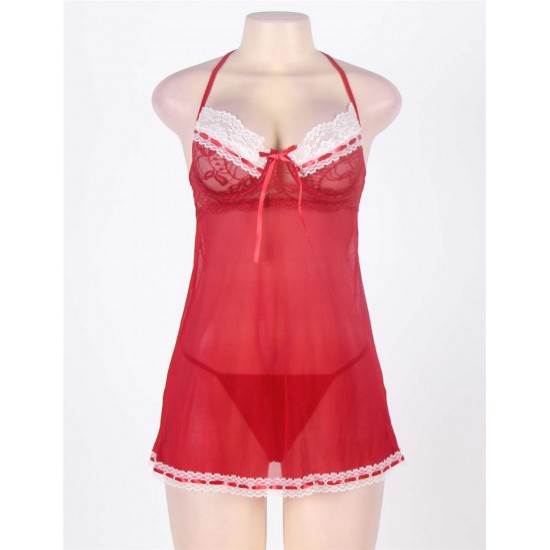 Stretch Lace Camisole Babydoll In Sheer Red Stretch Lace Camisole Babydoll In Sheer Red