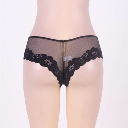 Black Floral Lace Mesh Sexy Panty