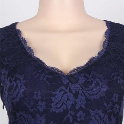 Plus Size Lace Round Neck Elegant Blue Bodycon Dress
