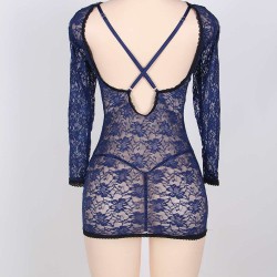 Blue Plus Size Long Sleeve Croch Back Babydoll Blue Plus Size Long Sleeve Croch Back Babydoll