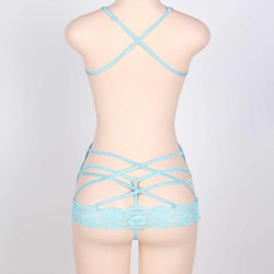 Sexy Lace Trim Blue Strappy Back Babydoll Chemise