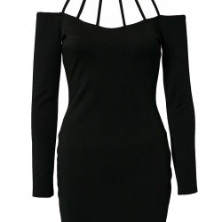 Strappy Halterneck Slim Black Bodycon Dress