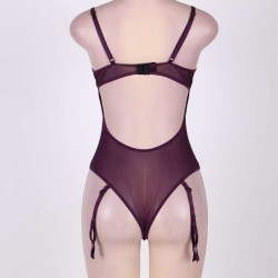 Purple Poetical Plus Size Teddy With Garter