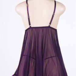Purple Sheer Lace Babydoll With Open Back