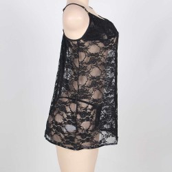 Black Plus Size Sheer Lace Dress With G String Black Plus Size Sheer Lace Dress With G String