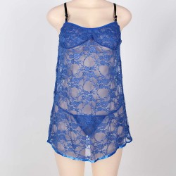 On Sale Blue Sheer Lace Plus Size Babydoll