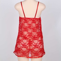 On Sale Sheer Red Lace Plus Size Babydoll With G-String On Sale Sheer Red Lace Plus Size Babydoll With G-String