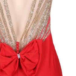 Plus Size Red Backless Formal Evening Dress With Golden Strap