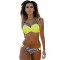 Striped Yellow Padded Gather Push-up Bikini Set