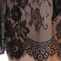 Sexy Black Sheer Floral Eyelash Trim Lace Babydoll Set Sexy Black Sheer Floral Eyelash Trim Lace Babydoll Set
