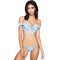 Blue Printed Lace-up Bikini Off Shoulder Swimsuit