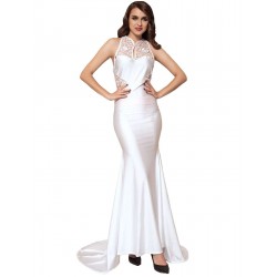 Plus Size Embroidery Sleeveless High Neck Backless White Party Gown Plus Size Embroidery Sleeveless High Neck Backless White Party Gown