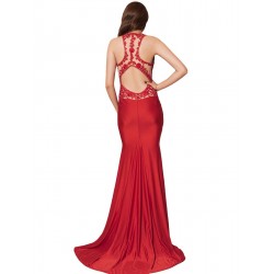 Plus Size High Neck Red Embroidery Flower Backless Party Dress