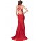 Plus Size High Neck Red Embroidery Flower Backless Party Dress