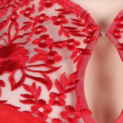 Plus Size High Neck Red Embroidery Flower Backless Party Dress