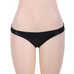 Black High Neck Lace Leather Bra Set