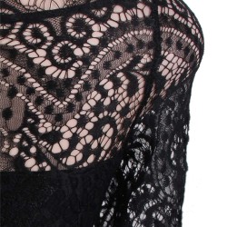 Plus Size Black Delicate Floral Lace Low Hem Evening Dress