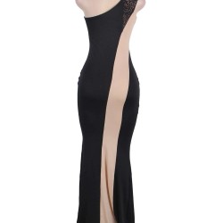 Plus Size Black And Nude One Shoulder Maxi Dress