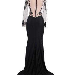 Plus Size Black Delicate Long Sleeve Embroidery Flower Party Gown