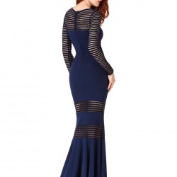 Fishtail Elegant Blue Stripe Evening Dress