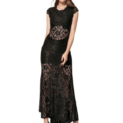 Plus Size Black Lace Backless Party Gown