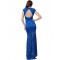 Plus Size Blue Lace Backless Party Gown