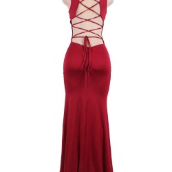 Plus Size Red Croch Straps Back  Slit Party Gown