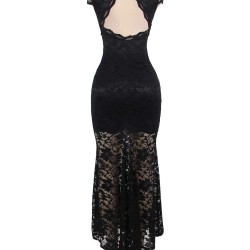 Plus Size Black Lace Backless Party Gown