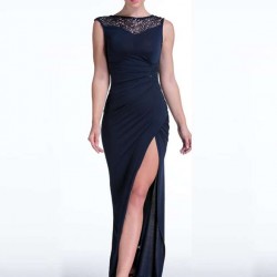 Elegant Purplish Blue Side Lace Detail Maxi Dress