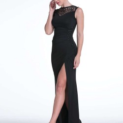 Elegant Black Slit Side Ruched Dress